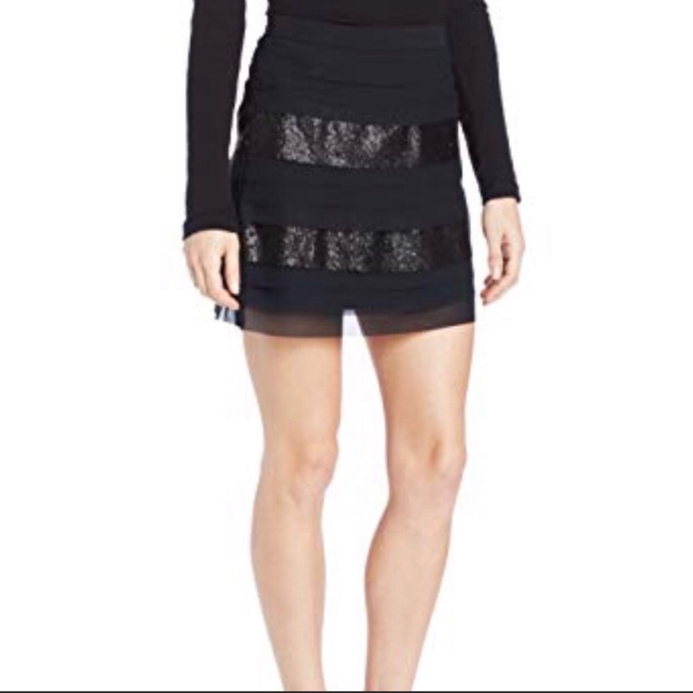 BCBG Black Sequin Tiered Mini Skirt